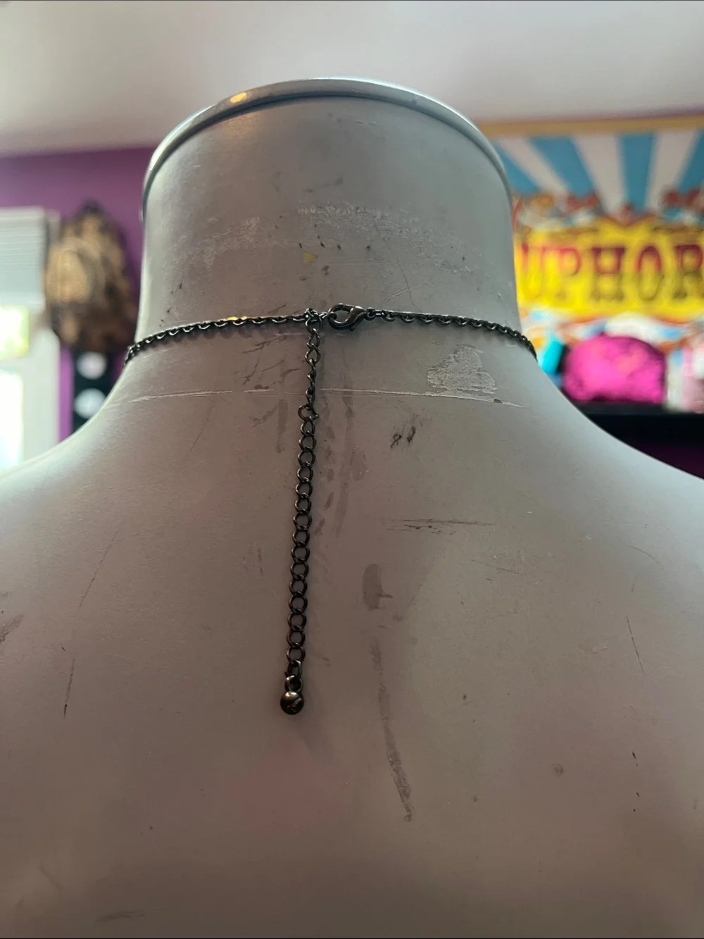 Vintage Y2K Goth gunmetal silver tone fringe dangle choker necklace